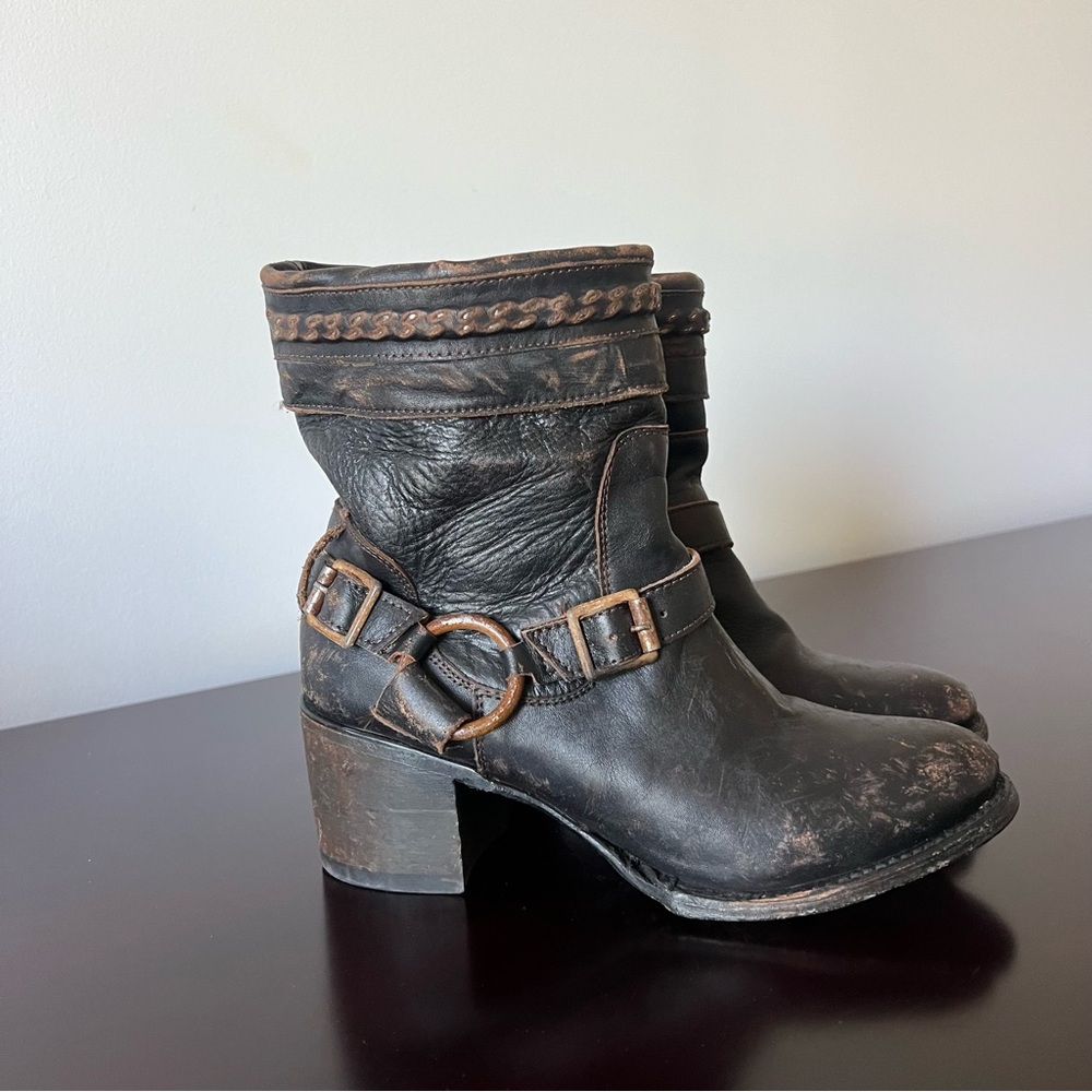 Freebird by Steven - Distressed Tahoe Harness Moto Heeled Boot Brown/Black Sz 8 - Picture 12 of 15